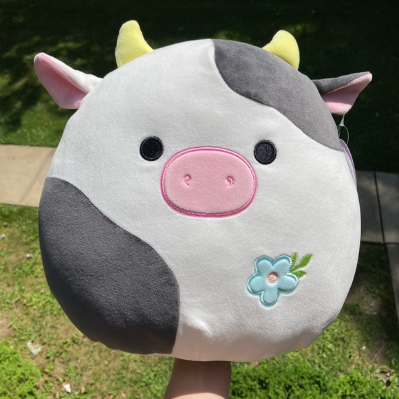 Squishmallows Connor The Cow With Blue Flower Embroidery Classic Black White Cow - Picture 1 of 17